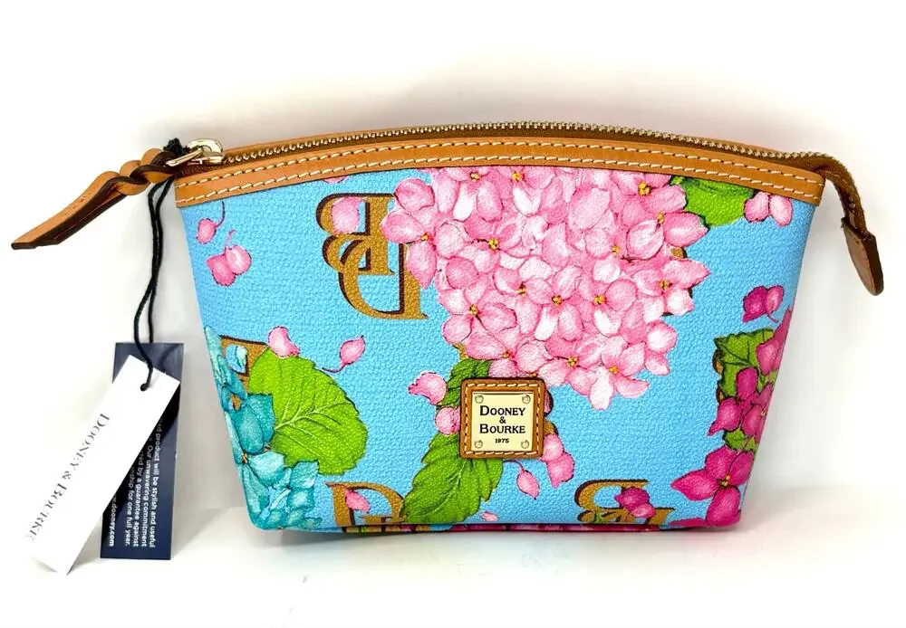 Dooney & Bourke Hydrangea Monogram Cosmetic Makeup Case Pouch Bag Blue DB Clutch